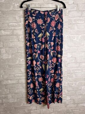 Navy Floral Wide-Leg Lounge Pants